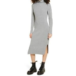 LULUS NEW $58‎ Sheerah Turtleneck Midi Sweater Dress Heather Gray XS